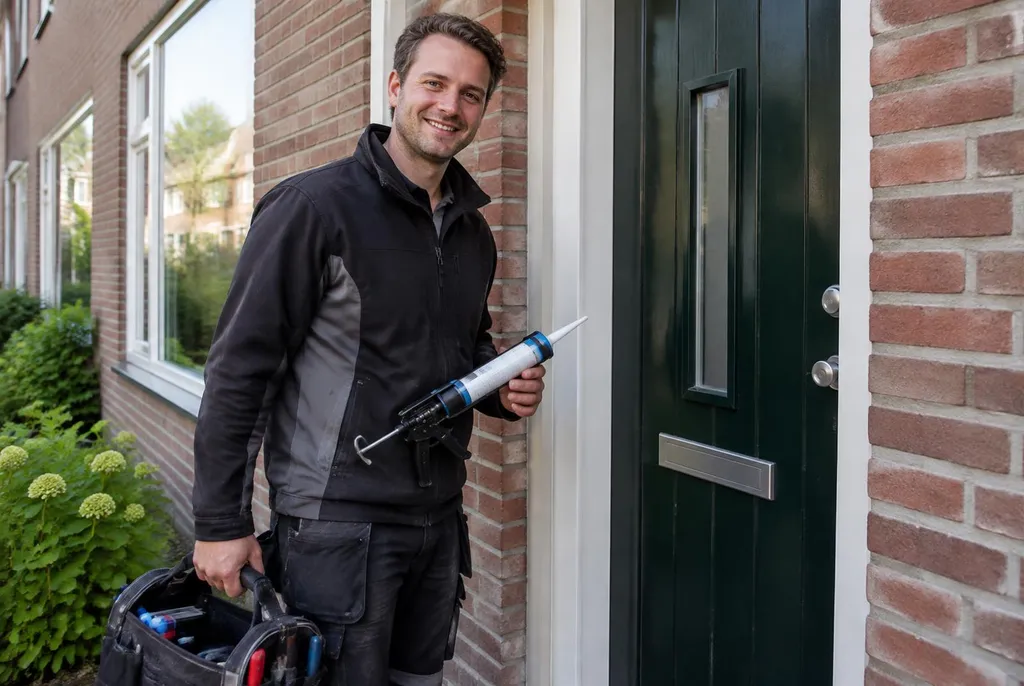 Vakman van Kitbedrijf Doorn bij de voordeur van een woning